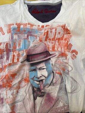 Robert Graham White Graphic Tee with Orange, Blue and Purple Illustration